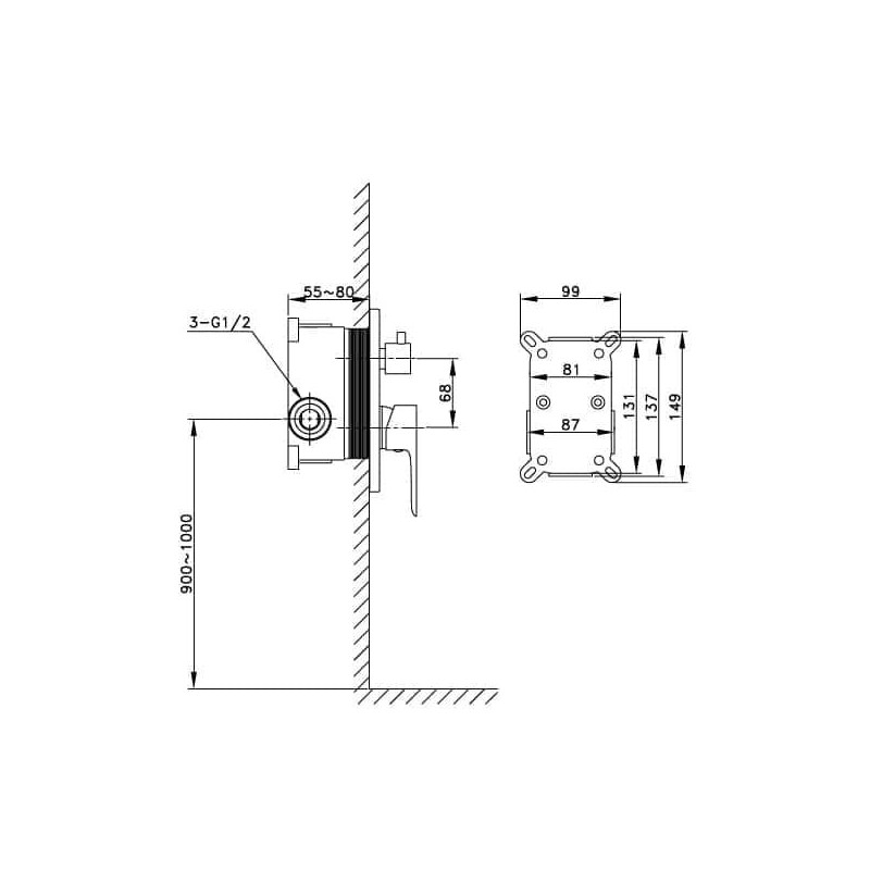 Robinet de douche encastré mitigeur mécanique ROUND NOIR