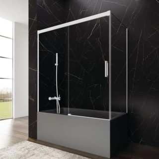 Paroi de baignoire VF + PC BASIC BLANC + vitre fixe latérale
