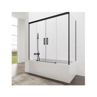 Paroi de baignoire 2VF + 2PC BASIC SPAZIO NOIR + vitre fixe latérale