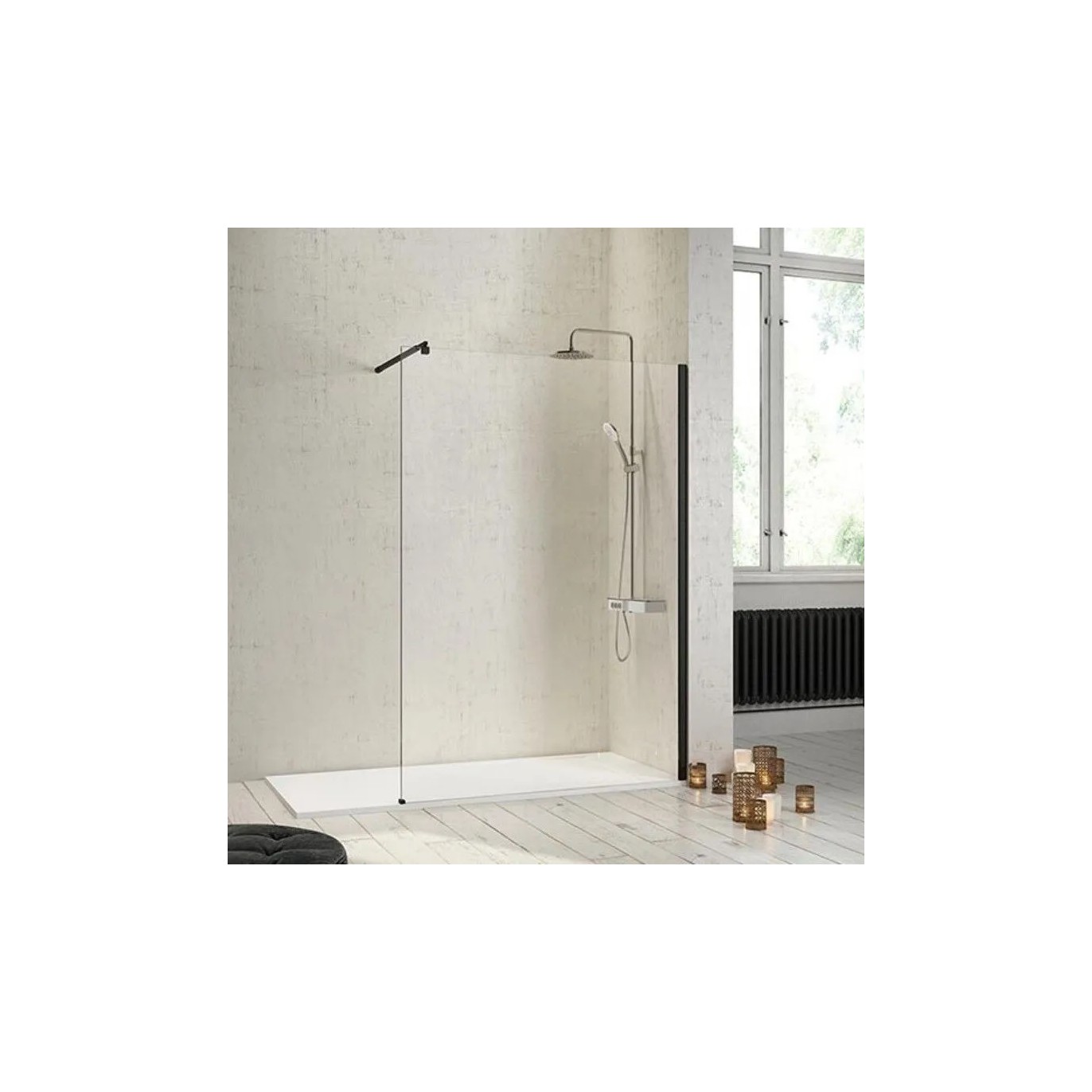 Paroi de douche fixe FRESH LEVANTE profil noir mat