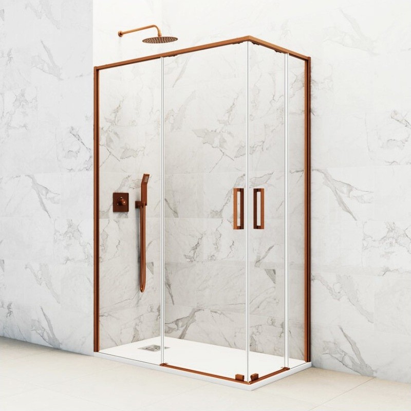 Paroi de douche d'angle 2 VF + 2 PC TWENTY CUIVRE BROSSÉ