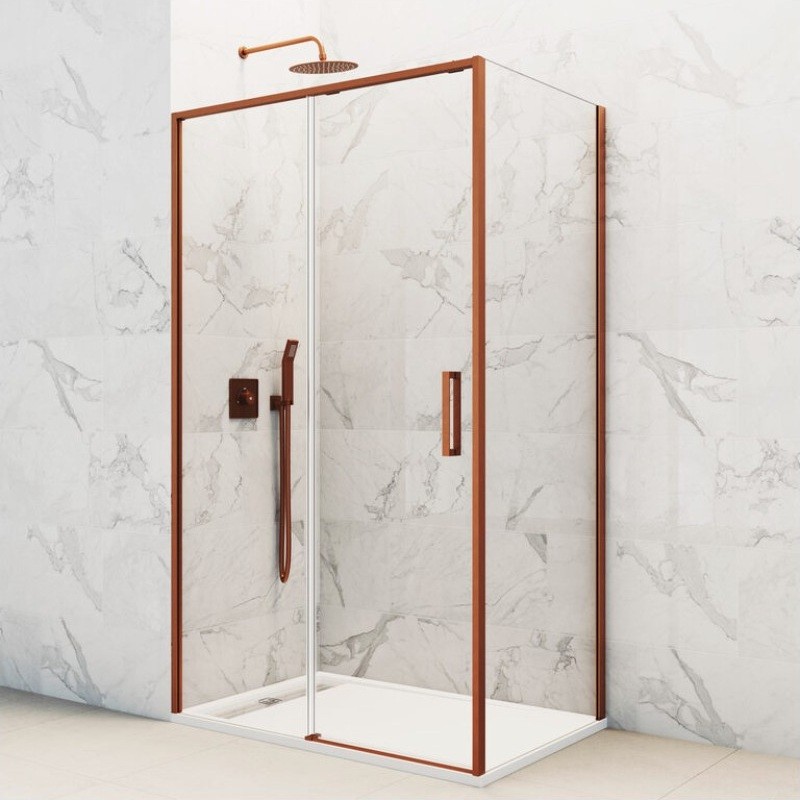 Paroi de douche VF + PC TWENTY CUIVRE BROSSÉ + latéral fixe