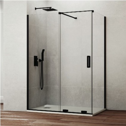 Paroi de douche VF + PC KENNA NOIR + fixe latéral