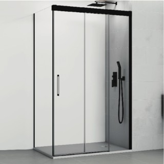 Paroi de douche frontale 1 VF + 2 PC + latéral TRIO NOIR