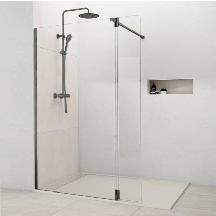 Paroi de douche VF + VP en acier inox SCREEN SWING TITANE