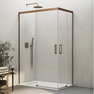 Paroi de douche d'angle 2 VF + 2 PC BASIC CUIVRE BROSSÉ
