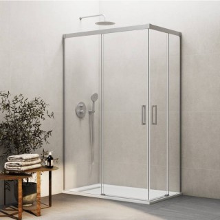 Paroi de douche d'angle 2 VF + 2 PC BASIC NICKEL