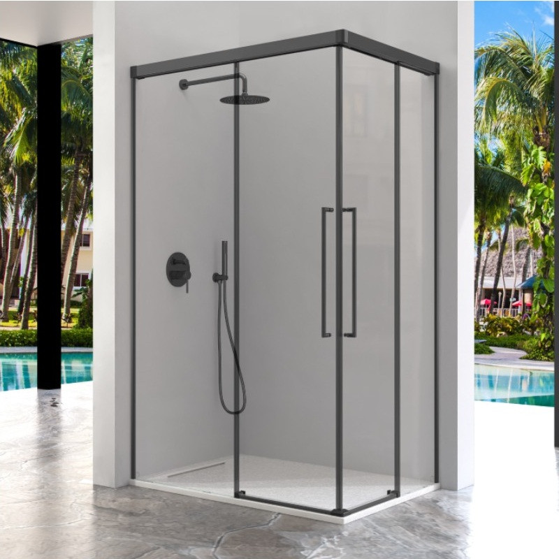 Paroi de douche d'angle 2 VF + 2 PC PAVÍA NOIR
