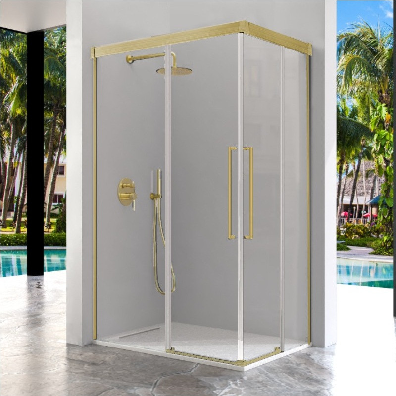 Paroi de douche d'angle 2 VF + 2 PC PAVÍA OR BROSSÉ